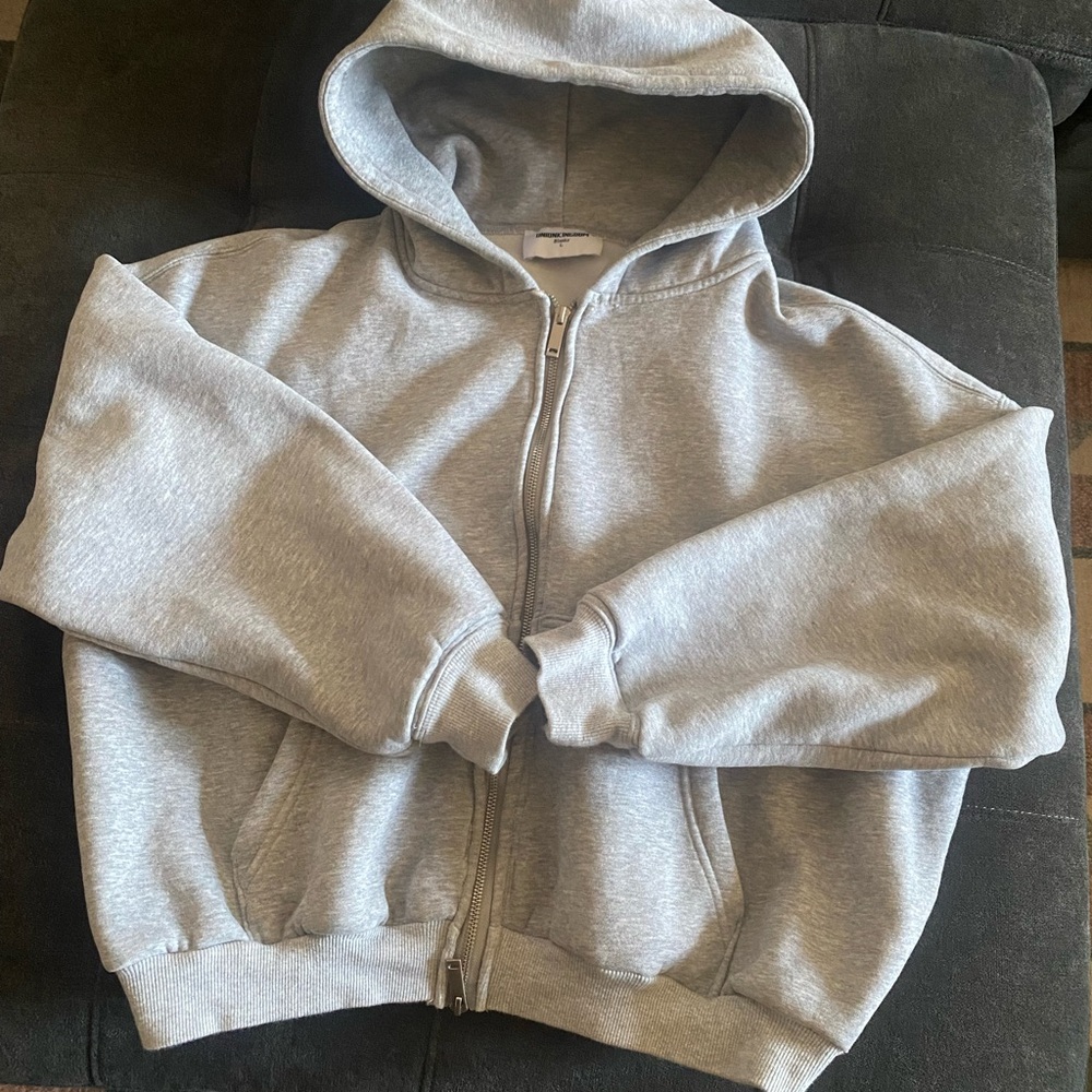 Union Kingdom Blank Gray Oversize Boxy Double-Zip Hoodie